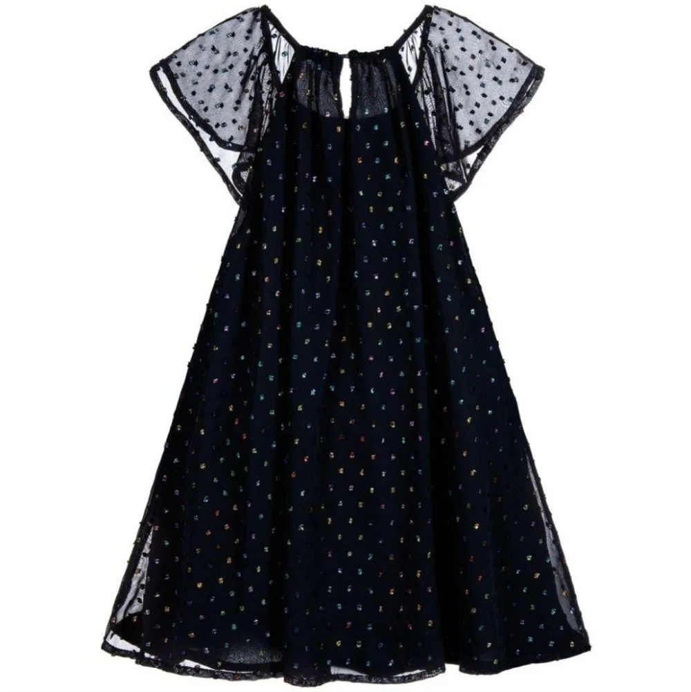 NWOT 3Pommes Girls Navy Robe A Manches Short Sleeve Dress
